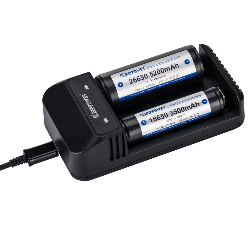 KeepPower C2 Oplader til 18650 & 26650 batterier